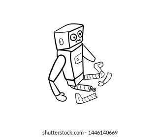 broken robot doodle error hand drawing vector 