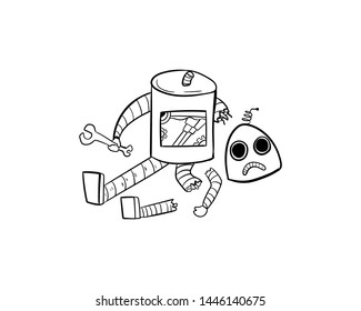 broken robot doodle error hand drawing vector 