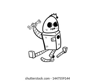 broken robot doodle error hand drawing vector 