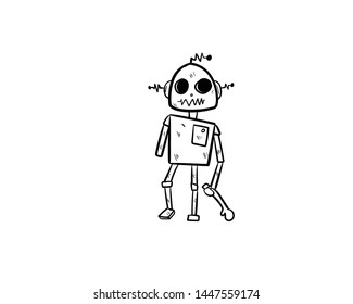 broken robot doodle error hand drawing vector 