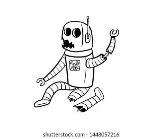 broken robot doodle error hand drawing vector 