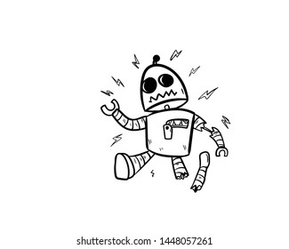 broken robot doodle error hand drawing vector 