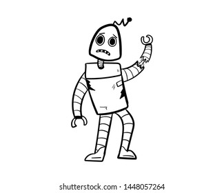 broken robot doodle error hand drawing vector 