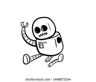 broken robot doodle error hand drawing vector
