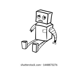 broken robot doodle error hand drawing vector