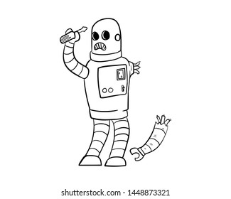 broken robot doodle error hand drawing vector