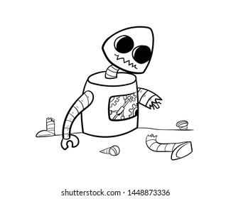 broken robot doodle error hand drawing vector