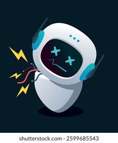 Broken robot with malfunction and electric sparks
