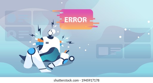 broken robot showing error artificial intelligence failures overloaded concept full length horizontal