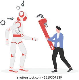 Robot roto. Mal funcionamiento del sistema, asistente roto, cortocircuito.

