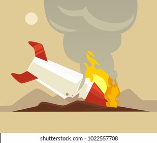 Broken rocket. Vector flat cartoon illustration