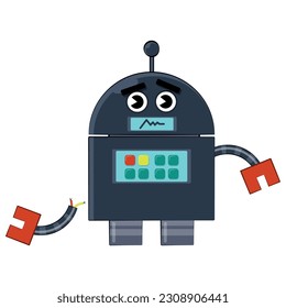 Broken sad robot need repairing vector clipart.