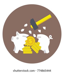 
A broken savings bank, piggy bank flat vector icon design
