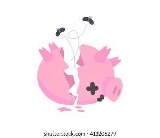 broken savings pig cute funny image vector character