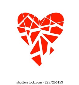 Broken scarlet heart, vector icon.