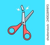 A Broken Scissor with a blue background. Vector Illustration