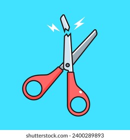 A Broken Scissor with a blue background. Vector Illustration