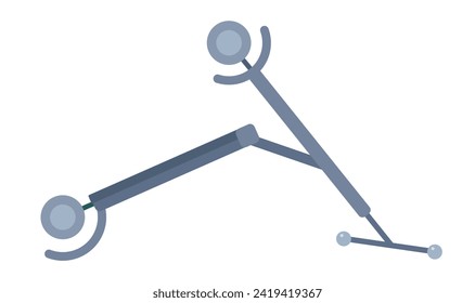 Broken scooter upturned upside down 2D cartoon object. Accident vehicle two wheeled. Crushed electric scooter isolated vector item white background. Damaged transport color flat spot illustration