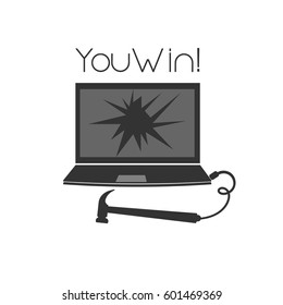 BROKEN SCREEN OR EXPOSED LAPTOP. HAMMER INSTEAD OF JOYSTICK