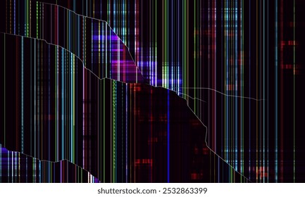 Pantalla rota con efecto glitch. Pantalla dañada. Vidrio agrietado en el monitor o smartphone. Ilustración vectorial.