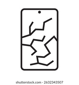 Broken Screen Icon. Outline Vector. Damaged Glass Phone. Smartphone Protection.