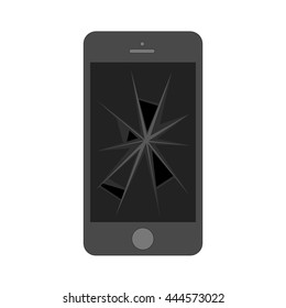 Broken screen phone icon. Vector illustration of smartphone with a cracked screen in flat style. Mobile phone is broken. Crack on screen. 
