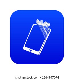 Broken screen smartphone icon blue vector isolated on white background