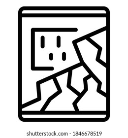 Broken screen tablet icon. Outline broken screen tablet vector icon for web design isolated on white background