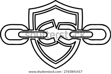Broken Security Link Icon with Shield for Highlighting Data Breaches and Cyber Attack Vulnerabilities