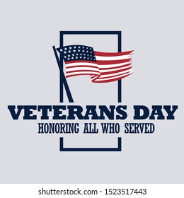 Broken shape of America's National Flag in a square box with simple typography as illustration for commemorating the American veterans day, 11th November. Editable vector image