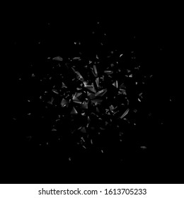 Broken, shatter glass isolated on black background. Abstract explosion. Vector illustration