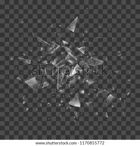 Broken shattered glass debris. Vector transparent effect. Abstract background