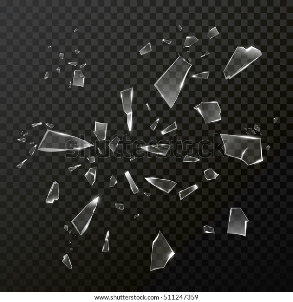 ガラスの破片が砕けた ベクター透明ガラスが粉々に砕けた 黒い背景にひび割れた粉々の鏡ガラス のベクター画像素材 ロイヤリティフリー