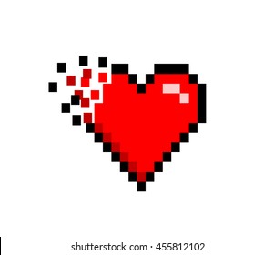 Broken Shattered Heart Icon Retro 8 bit. A hand drawn vector illustration of a shattered and broken heart in retro 8 bit style.