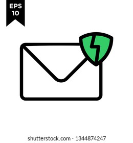broken shield email icon vector logo illustration design
