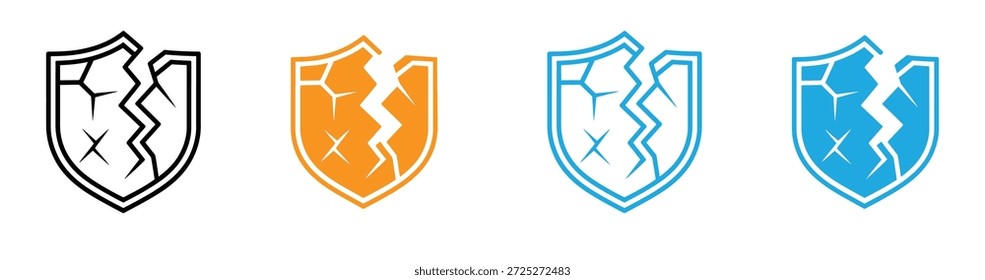 Icono de escudo roto. Colección de icono de escudo roto en estilo de Vector relleno y sólido. Icono de Vector de escudo roto.  Icono de glifo de escudo de seguridad roto. Símbolo, ilustración del logotipo. Gráficos de Vector