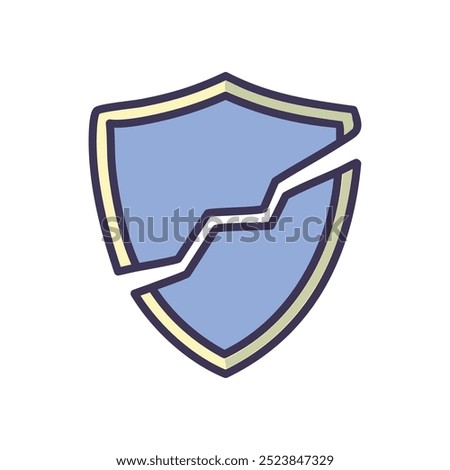Broken shield icon. Cracked shield icon, symbolizing vulnerability and compromised security.
