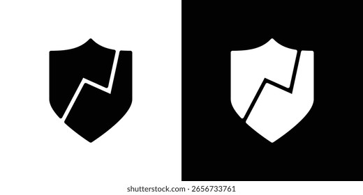 Icono de escudo roto en conjunto de Vector sólido negro plano