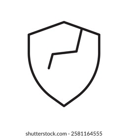 Broken shield icon Flat simple outline