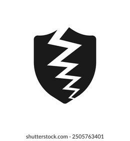 Icono de escudo roto estilo plano aislado sobre fondo blanco. Ilustración vectorial