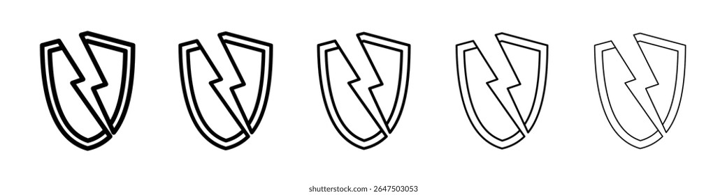Broken shield icon graphic set. trendy stroke line style
