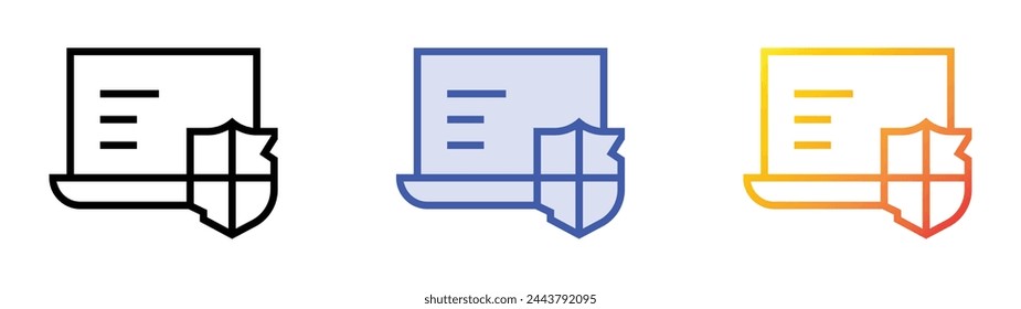 broken shield icon. Linear, Blue Fill and Gradient Style Design Isolated On White Background