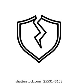 Broken shield icon linear logo isolated