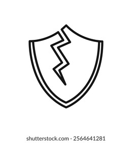 Broken shield icon Simple thin line flat symbol
