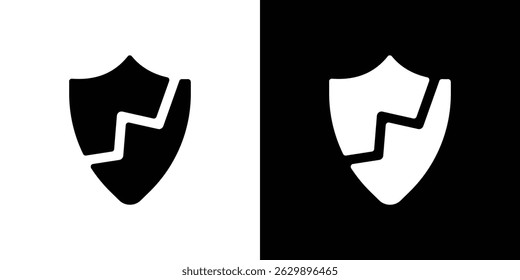 Broken shield icon in solid flat trendy design style.