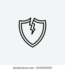 Icono de escudo roto en la línea de trazo.
