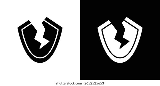 Broken shield icon symbol collection. Flat vector stock illustration.