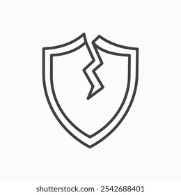 Icono de escudo roto en líneas negras delgadas