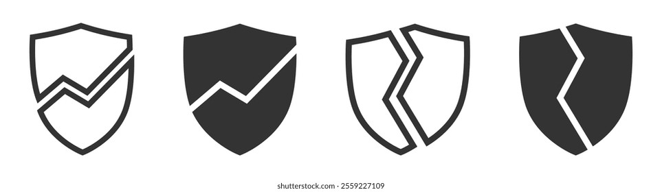 Broken shield icons in bold and outlined styles.