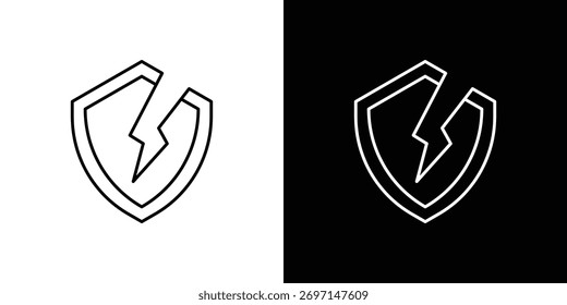 Broken shield icons. simple, stroke, black icons